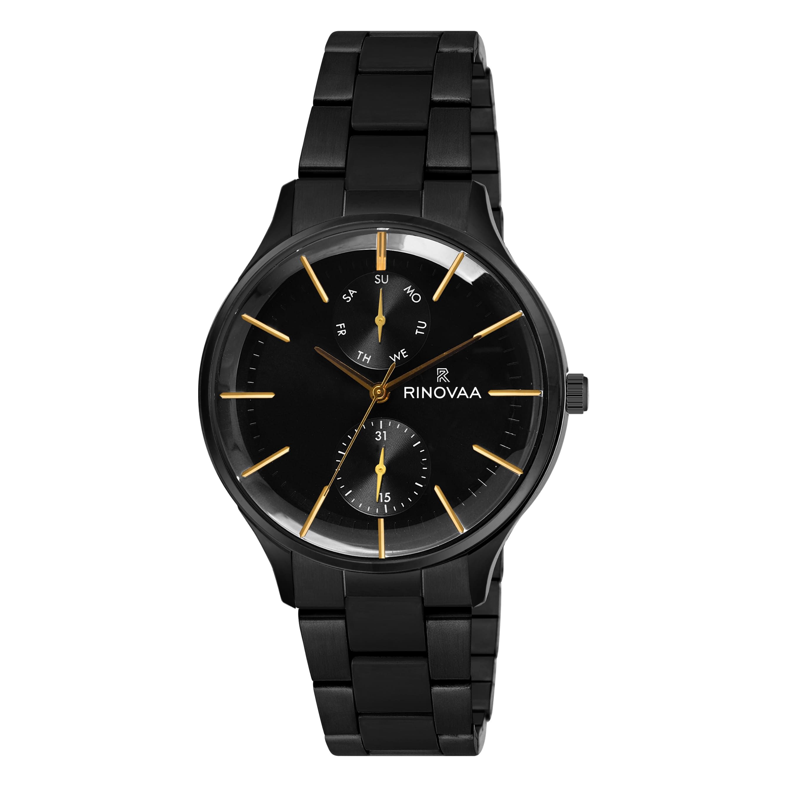 Men’s Analog Multi-Function Watch with Black Metal Strap 1
