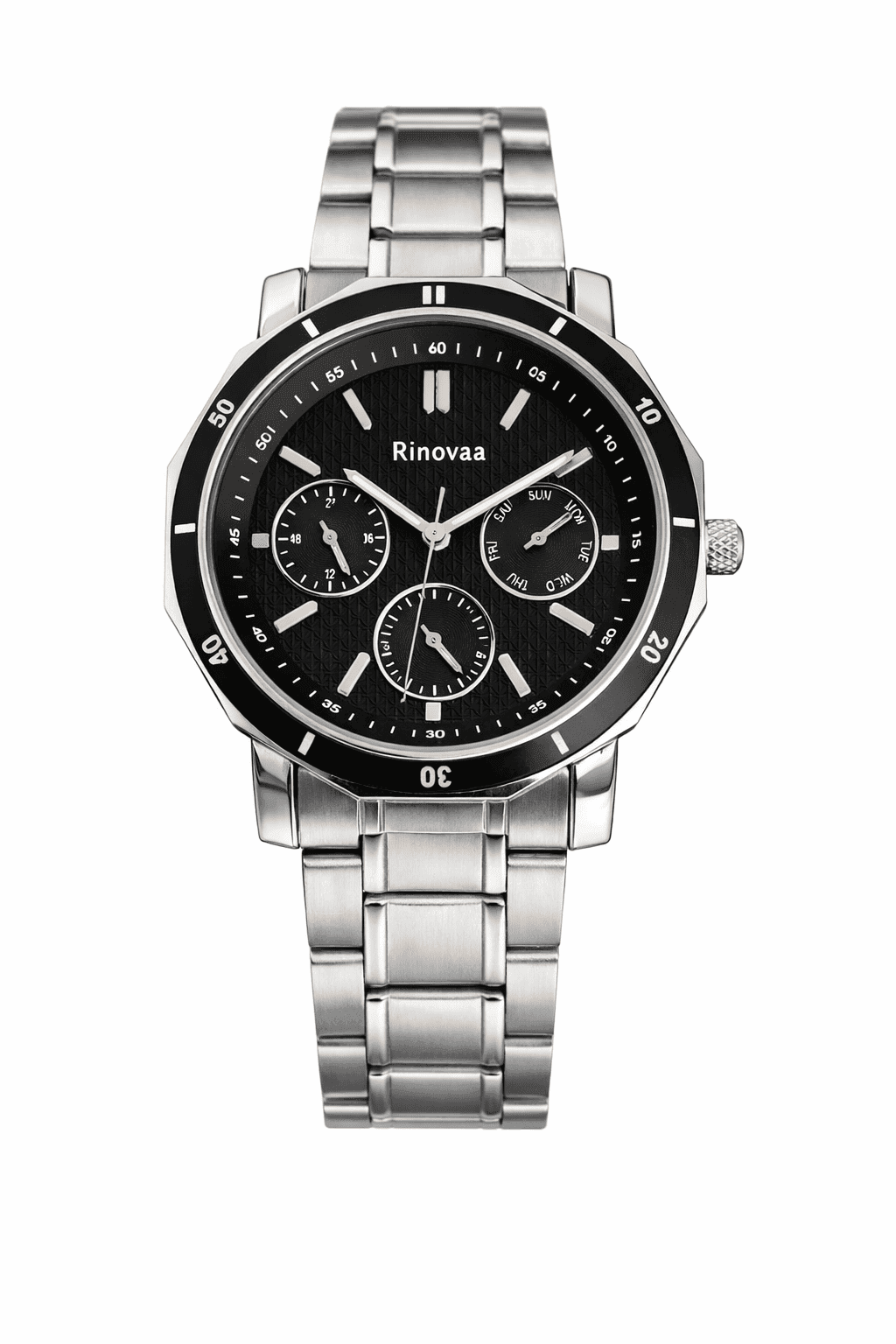 Men’s Analog Watch with Stainless Steel Bracelet | Black Textured Dial with Rose Gold Hands | Multifunction Sub-Dials | Stylish Casual & Formal Wrist Watch for Men 1
