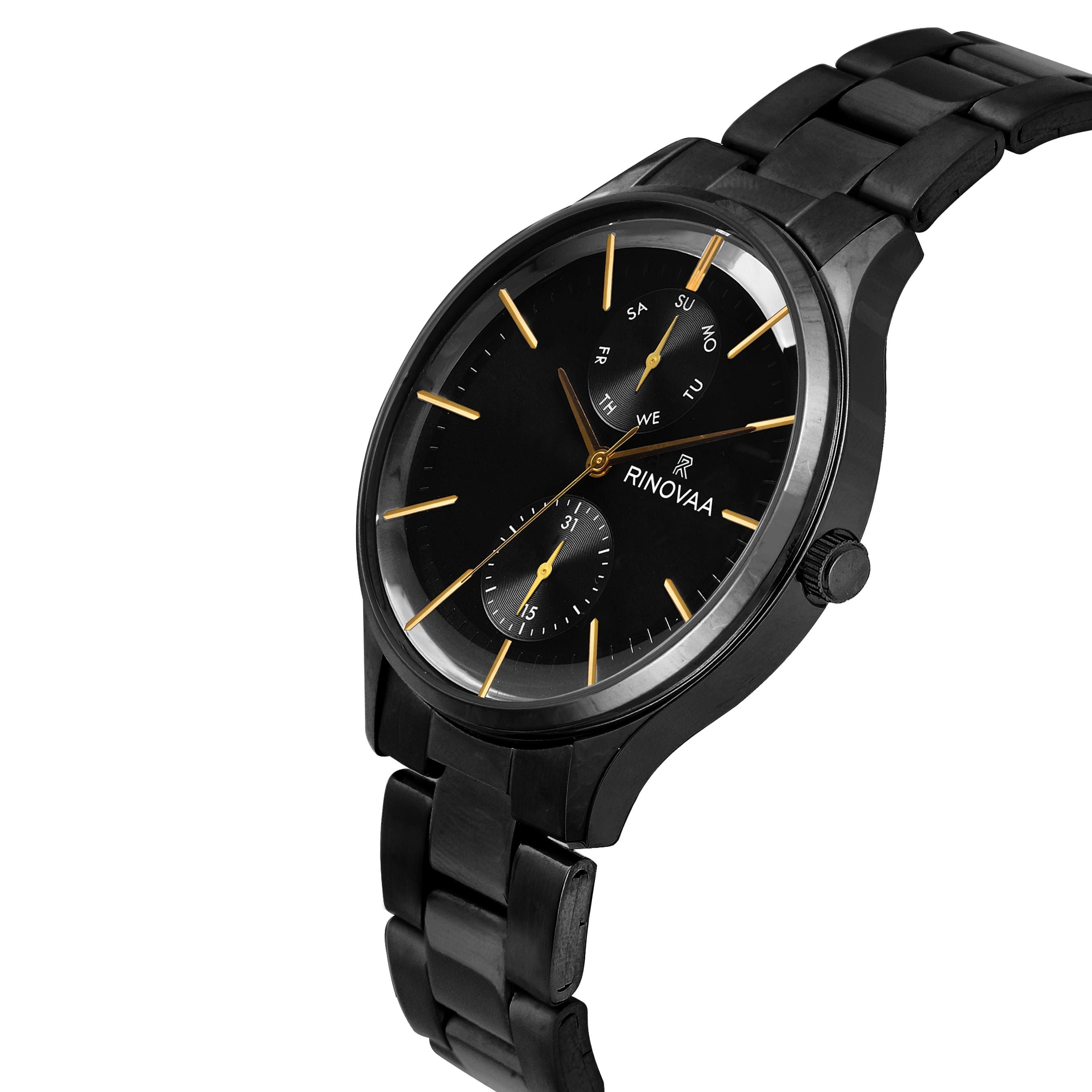 Men’s Analog Multi-Function Watch with Black Metal Strap 2