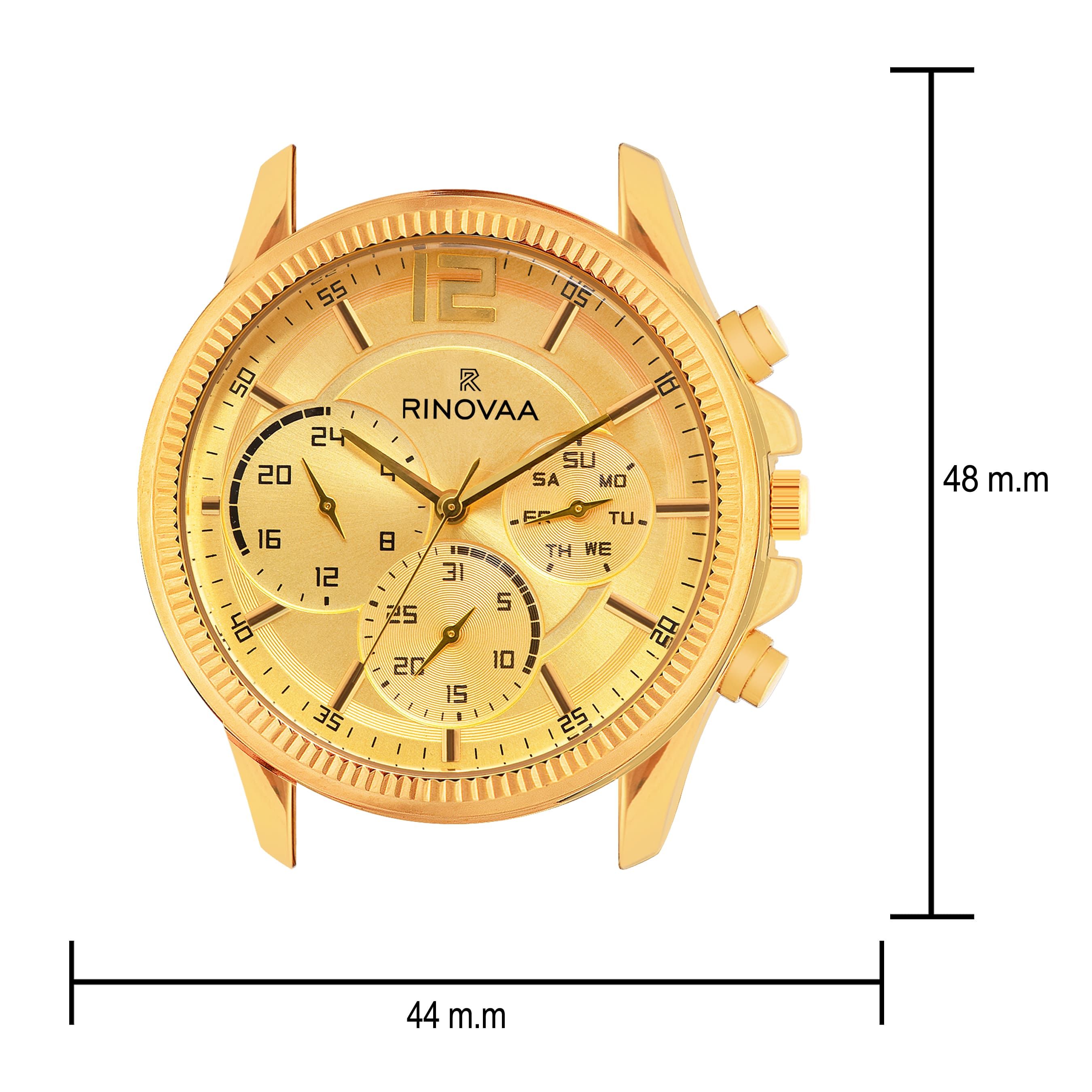 Men’s Full Gold Stainless Steel Multi-Function Analog Wrist Watch Gents 3
