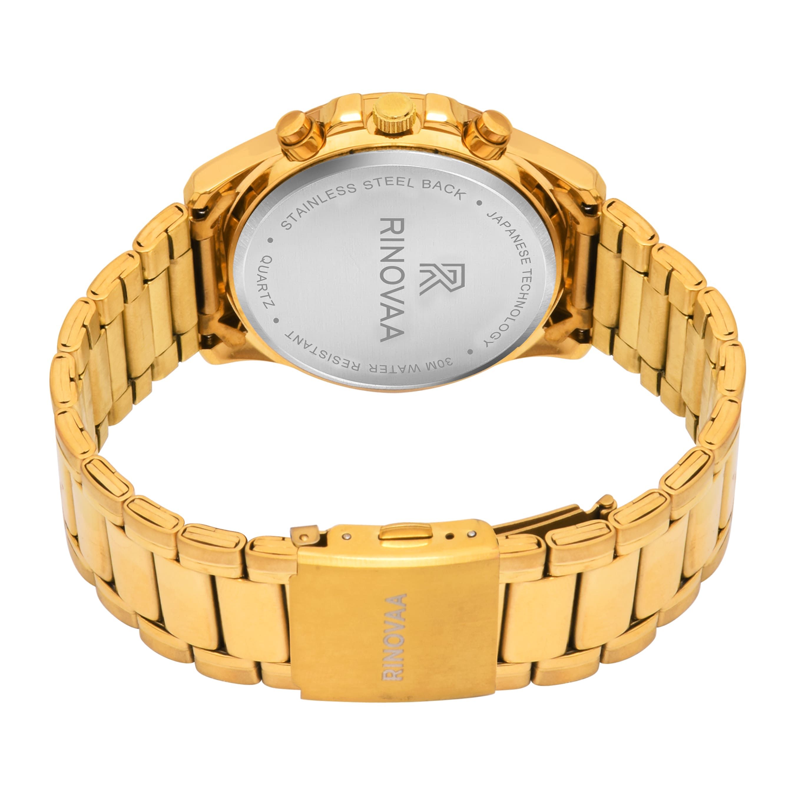 Men’s Full Gold Stainless Steel Multi-Function Analog Wrist Watch Gents 4