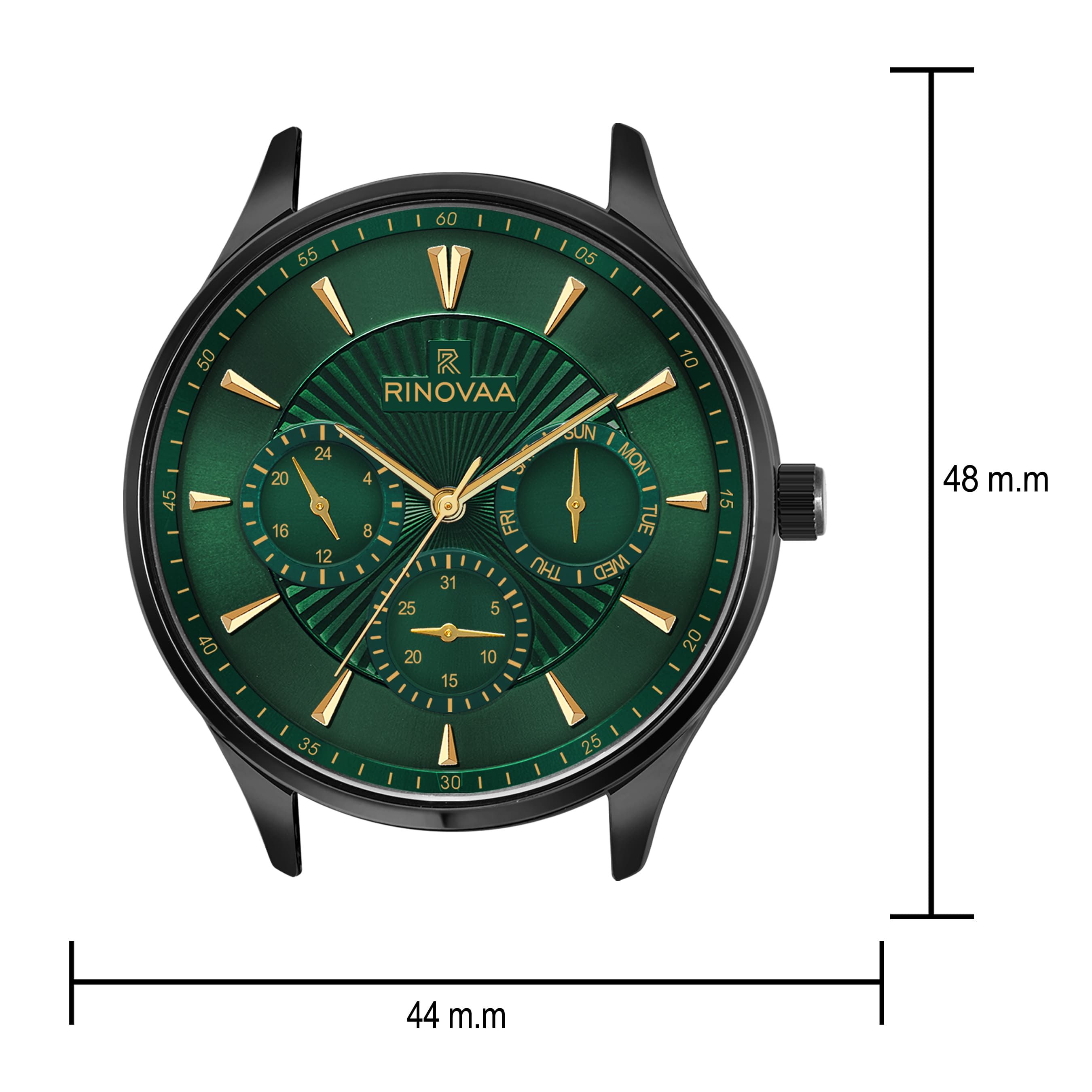Premium Men’s Analog Watch – Green Dial, Gold Index & Metal Strap 3