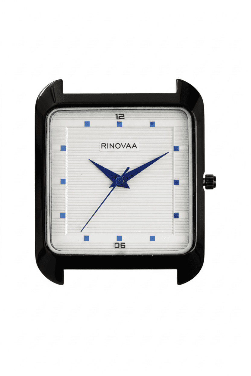 Premium Analog Men’s Watch | Square Case | Blue Leather Belt Blue and Black Case 2