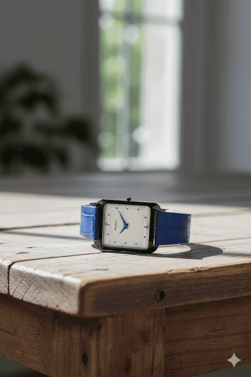 Premium Analog Men’s Watch | Square Case | Blue Leather Belt Blue and Black Case 6
