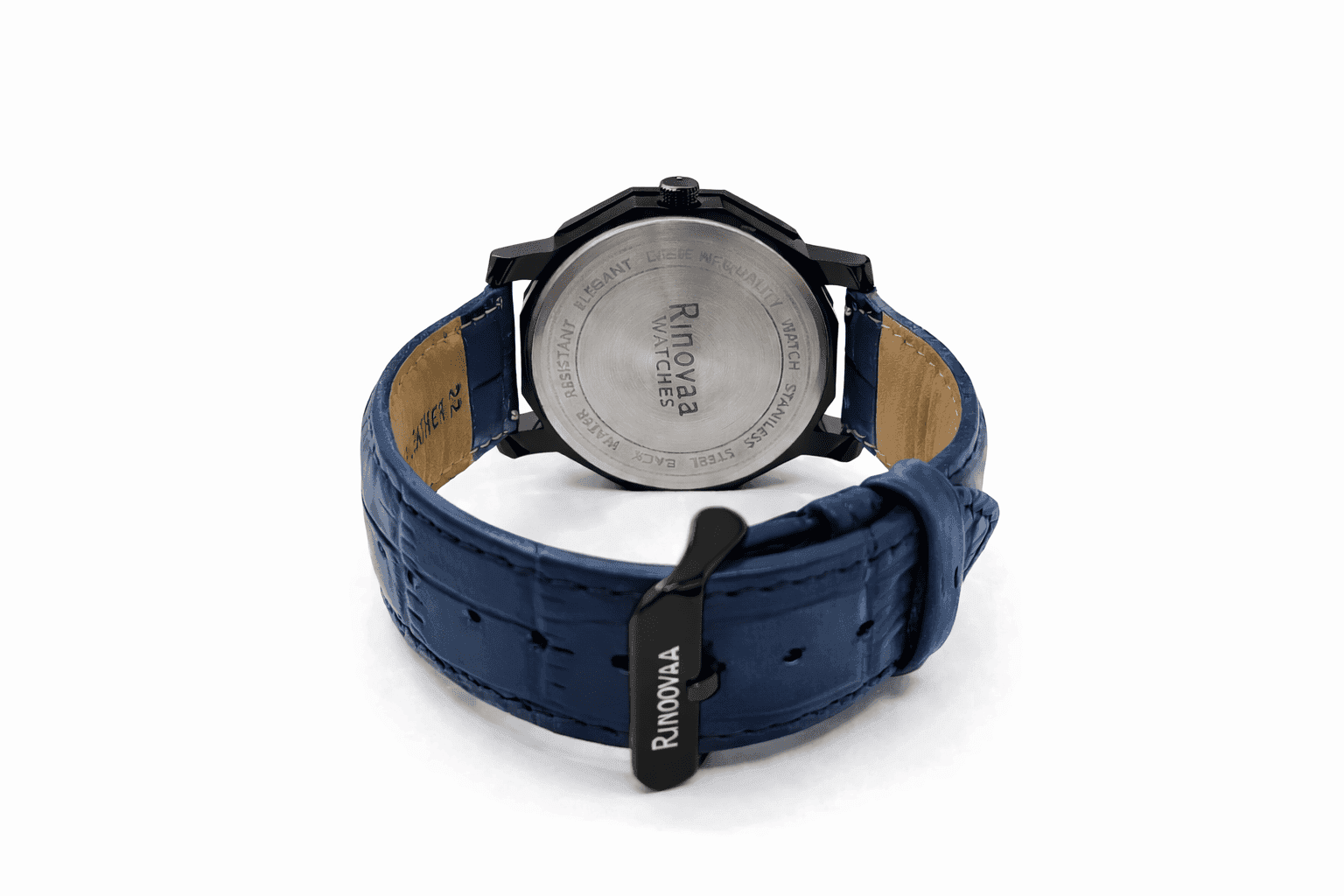 Men’s Analog Multifunction Watch | Blue Textured Dial with Day, Date & 24-Hour Sub-Dials | Black Case with Blue Leather Strap 3